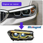 New Style Two Color Spoon LED Headlights Assembly Compatible with BMW 5 Series G30 G38 2018-2020, Bi-LED Front Projector Headlamp.