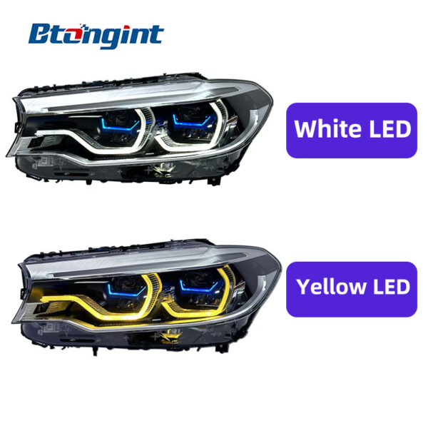 New Style Two Color Spoon LED Headlights Assembly Compatible with BMW 5 Series G30 G38 2018-2020, Bi-LED Front Projector Headlamp.
