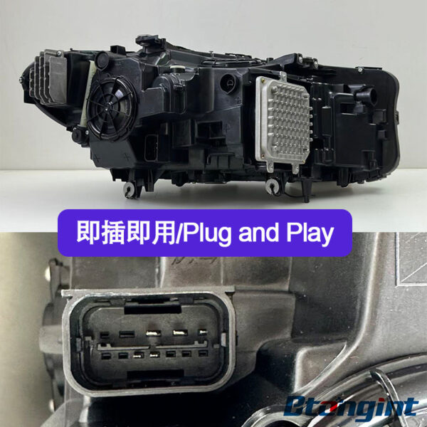 High Spec Laser Headlights Assembly Compatible with BMW 5 Series G30 G38 2018-2022, Dual Color DRL Black Blue Eyebrow Sequential Turn Signal.