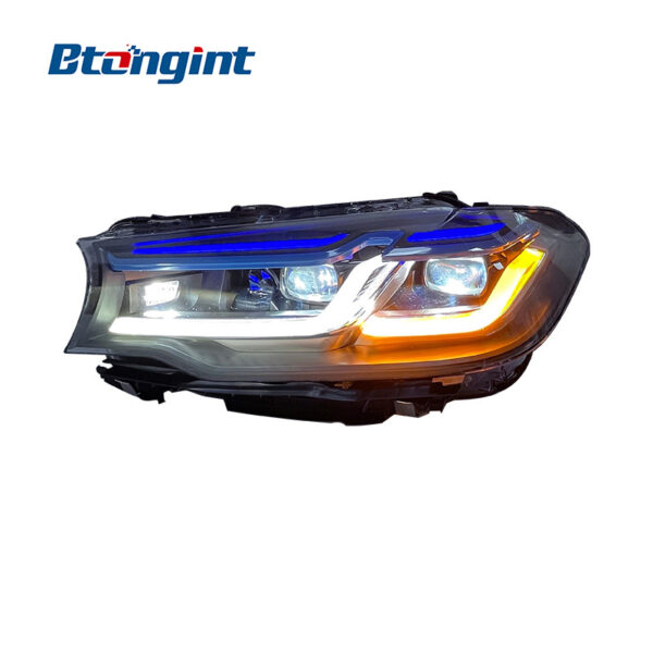 For 2018-2020 BMW 5 Series G30 G38 Headlight Assembly, M5 Competition Dual Blue Eyebrow LED Headlamp Upgrade