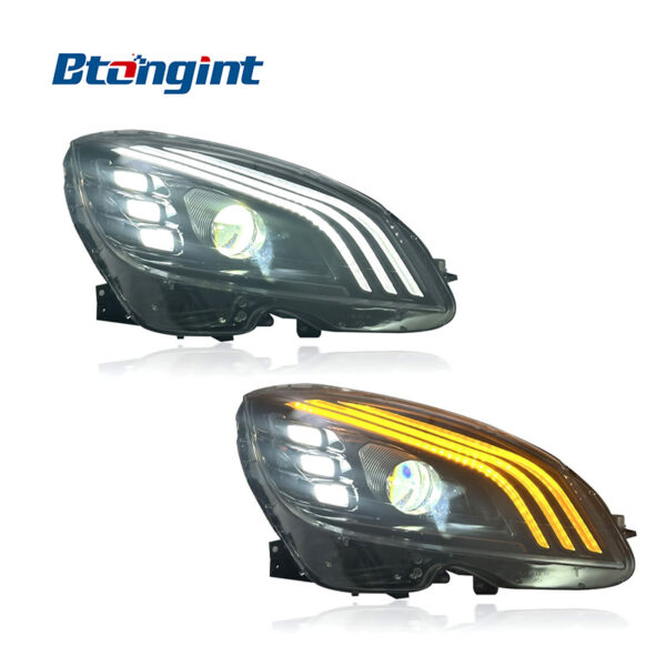 For 2007-2010 Mercedes-Benz C-Class W204 Headlight Assembly, Maybach Style LED DRL Lens Headlamp Upgrade