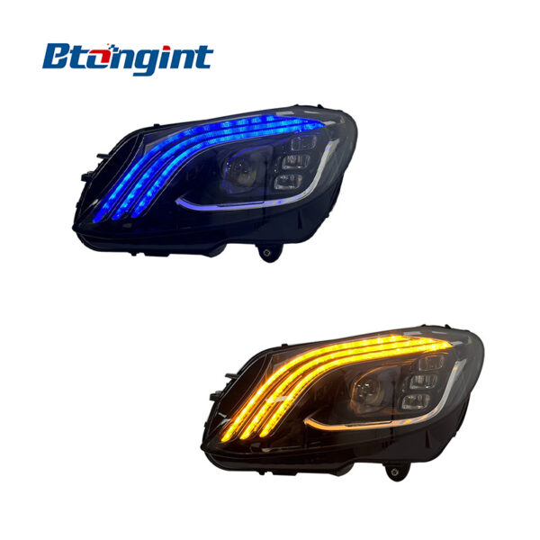 For 2015‑2021 Mercedes‑Benz C‑Class W205 Headlight Assembly, S‑Class Maybach‑Style LED Lens Headlamp With DRL & Sequential Turn Signal Upgrade