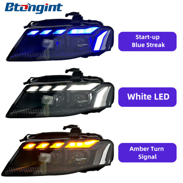 For 2008‑2012 Audi A4 B8 Headlight Assembly, RS‑Style Headlamp With DRL, Sequential Turn Signal & Blue Start‑up Animation Upgrade
