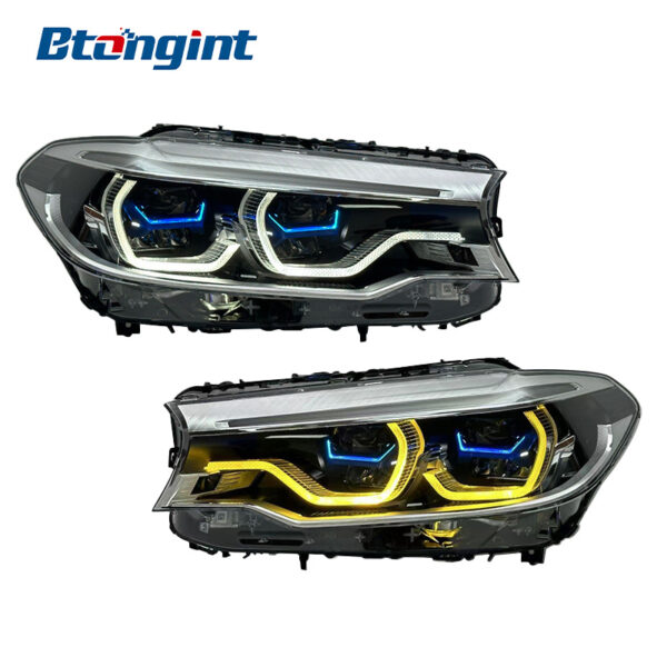 Headlight Assembly For BMW 5‑Series G30 G38 2018‑2020 Retrofit Spoon‑Shaped Dual‑Color DRL Laser Lens