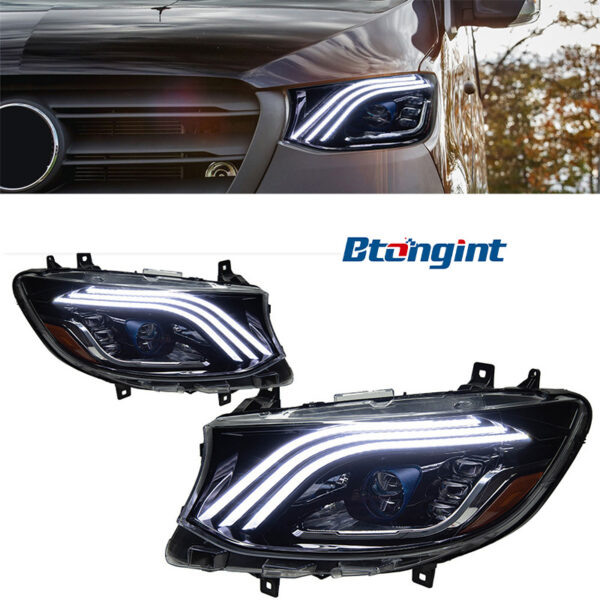 Headlight Assembly For Mercedes‑Benz Sprinter Retrofit Maybach‑Style LED Dual Optical Lens DRL Turn Headlamp