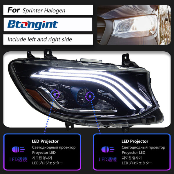 Headlight Assembly For Mercedes‑Benz Sprinter Retrofit Maybach‑Style LED Dual Optical Lens DRL Turn Headlamp