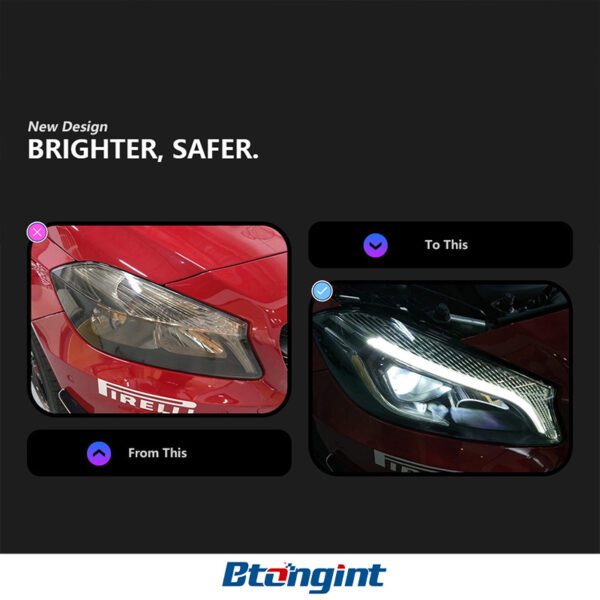 For 2013‑2018 Mercedes‑Benz A‑Class W176 Headlight Assembly, Upgrade LED Lens Headlight Turn Signal & DR