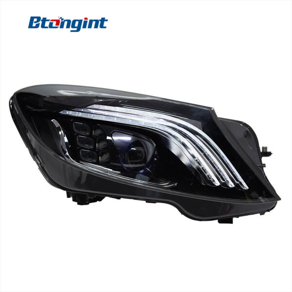 For Mercedes‑Benz S‑Class W222 2014‑2017, Modified Maybach‑Style Headlight Assembly, Upgraded LED Projector Headlamp with LED Daytime Running Lights, Aftermarket Auto Replacement & Tuning Accessories