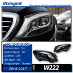For Mercedes‑Benz S‑Class W222 2014‑2017, Modified Maybach‑Style Headlight Assembly, Upgraded LED Projector Headlamp with LED Daytime Running Lights, Aftermarket Auto Replacement & Tuning Accessories