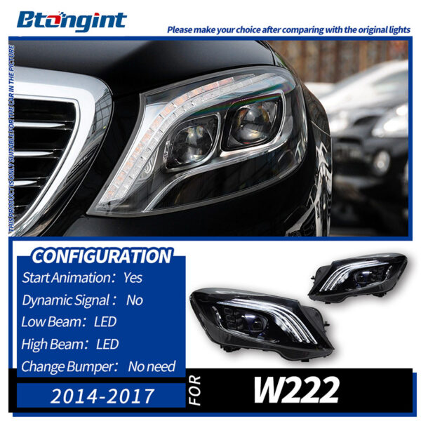 For Mercedes‑Benz S‑Class W222 2014‑2017, Modified Maybach‑Style Headlight Assembly, Upgraded LED Projector Headlamp with LED Daytime Running Lights, Aftermarket Auto Replacement & Tuning Accessories