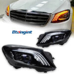 For Mercedes‑Benz S‑Class W222 2014‑2017, Modified Maybach‑Style Headlight Assembly, Upgraded LED Projector Headlamp with LED Daytime Running Lights, Aftermarket Auto Replacement & Tuning Accessories
