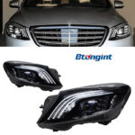 For Mercedes‑Benz S‑Class W222 2014‑2017, Modified Maybach‑Style Headlight Assembly, Upgraded LED Projector Headlamp with LED Daytime Running Lights, Aftermarket Auto Replacement & Tuning Accessories