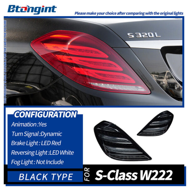 For 2014‑2017 Mercedes‑Benz S‑Class W222 LED Tail Light Assembly, Sequential Turn Signal Running Light Upgrade, No Bumper Replacement Required