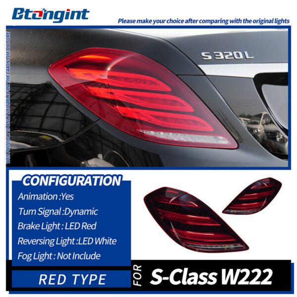 For 2014‑2017 Mercedes‑Benz S‑Class W222 LED Tail Light Assembly, Sequential Turn Signal Running Light Upgrade, No Bumper Replacement Required