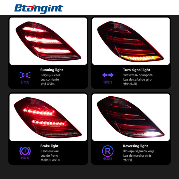For 2014‑2017 Mercedes‑Benz S‑Class W222 LED Tail Light Assembly, Sequential Turn Signal Running Light Upgrade, No Bumper Replacement Required