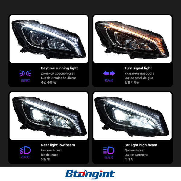 Fit For 2014‑2020 Mercedes‑Benz CLA Series Headlight Assembly, Upgrade LED Bi‑Xenon Projector Headlamp With Sequential Turn Signal
