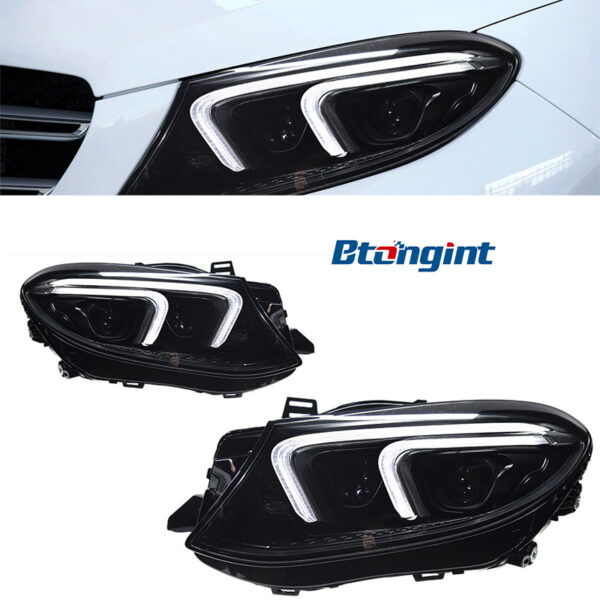电商/产品标题可译为：  Headlight Assembly for 2015–2019 Mercedes-Benz GLE W166 – Retrofit New-Style LED DRL, Sequential/Flow Turn Signal, Projector Lens