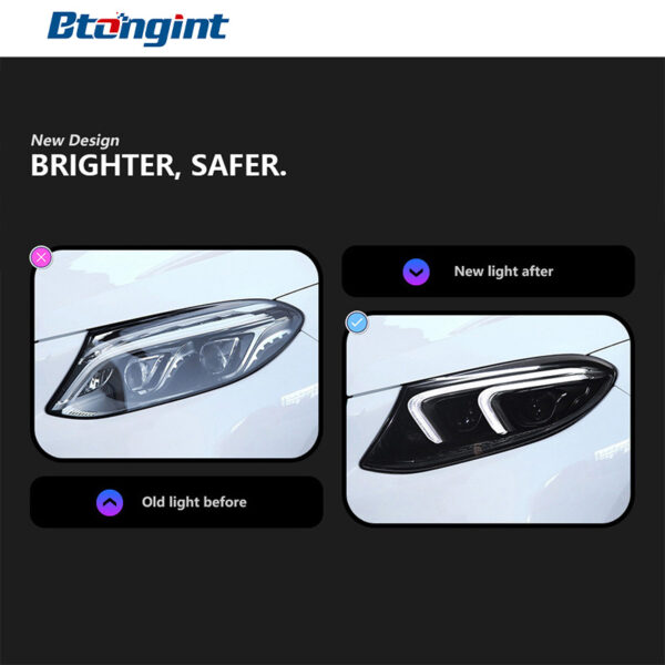电商/产品标题可译为：  Headlight Assembly for 2015–2019 Mercedes-Benz GLE W166 – Retrofit New-Style LED DRL, Sequential/Flow Turn Signal, Projector Lens