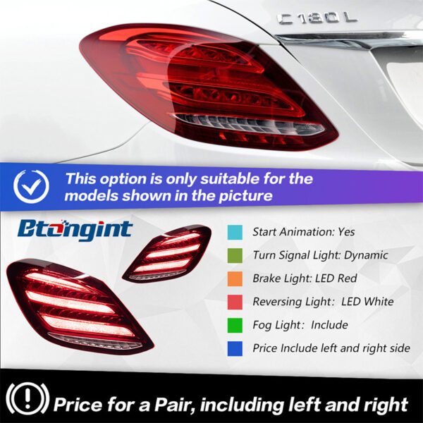 For 2015–2021 Mercedes-Benz C-Class W205 Taillights – Maybach Diamond Style LED Tail Lights with Running Light & Turn Signal