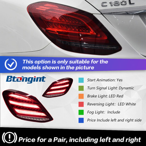 For 2015–2021 Mercedes-Benz C-Class W205 Taillights – Maybach Diamond Style LED Tail Lights with Running Light & Turn Signal