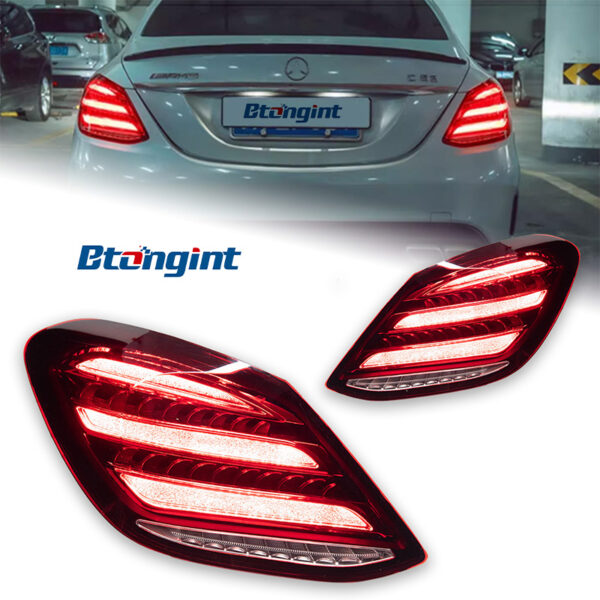 For 2015–2021 Mercedes-Benz C-Class W205 Taillights – Maybach Diamond Style LED Tail Lights with Running Light & Turn Signal