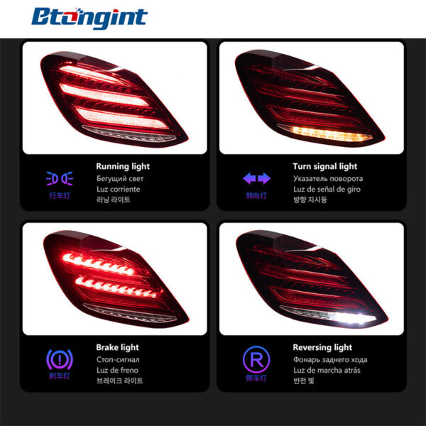 For 2015–2021 Mercedes-Benz C-Class W205 Taillights – Maybach Diamond Style LED Tail Lights with Running Light & Turn Signal