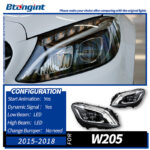 For 2015–2021 Mercedes-Benz C-Class W205 Headlight Assembly – Maybach-Style 3-Bar LED DRL with Projector Lens