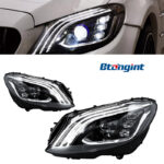 For 2015–2021 Mercedes-Benz C-Class W205 Headlight Assembly – Maybach-Style 3-Bar LED DRL with Projector Lens