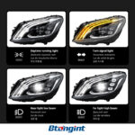 For 2015–2021 Mercedes-Benz C-Class W205 Headlight Assembly – Maybach-Style 3-Bar LED DRL with Projector Lens