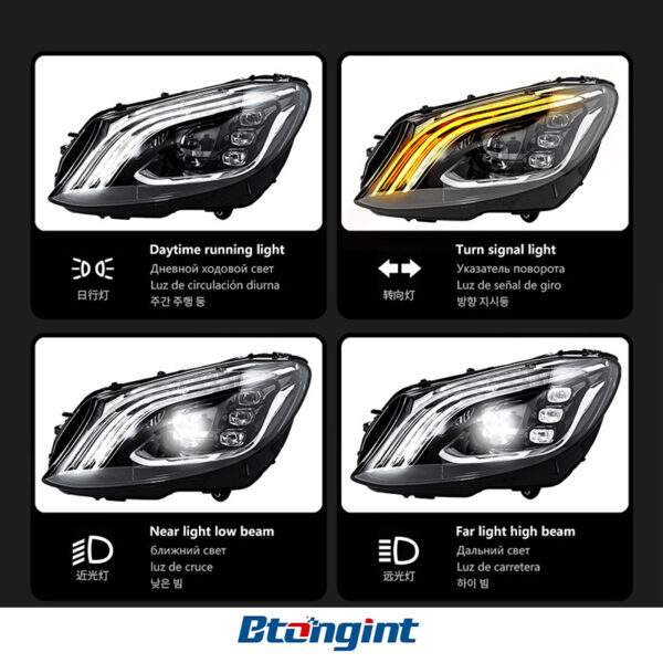 For 2015–2021 Mercedes-Benz C-Class W205 Headlight Assembly – Maybach-Style 3-Bar LED DRL with Projector Lens