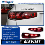 Aftermarket tail light assembly for 2019-2023 Mercedes-Benz GLE W167 with new dynamic LED daytime running lights and brake lights