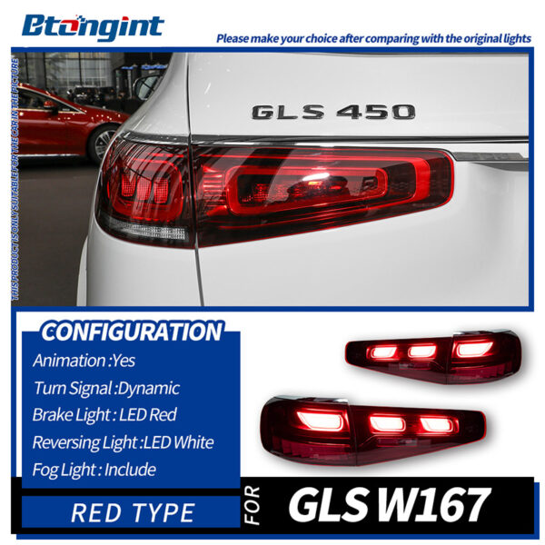 Aftermarket tail light assembly for 2019-2023 Mercedes-Benz GLE W167 with new dynamic LED daytime running lights and brake lights