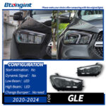 For 2020-2024 Mercedes GLE W167 Headlight Assembly Upgrade – High-Spec LED DRL & Sequential Turn Signal Projector Lens, US Version