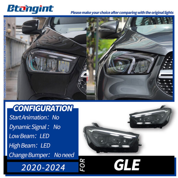 For 2020-2024 Mercedes GLE W167 Headlight Assembly Upgrade – High-Spec LED DRL & Sequential Turn Signal Projector Lens, US Version