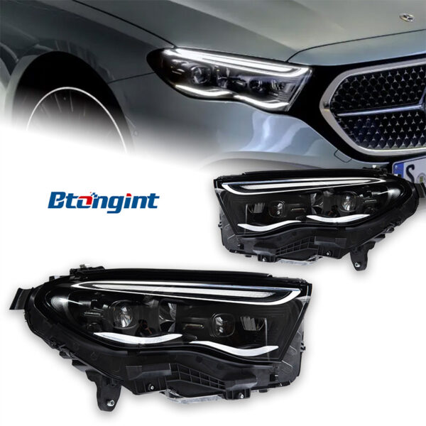 For Mercedes E-Class W214 Headlight Assembly Low-to-High Upgrade – LED DRL, Turn Signal, Bi-LED Dual Projector Lens, US Version`