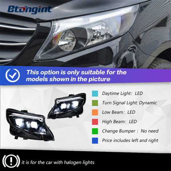 For 2016-2023 Mercedes-Benz Vito W447 Headlight Assembly – 2024 New Style LED Projector Headlights with LED DRL, Aftermarket Front Lamp Upgrade