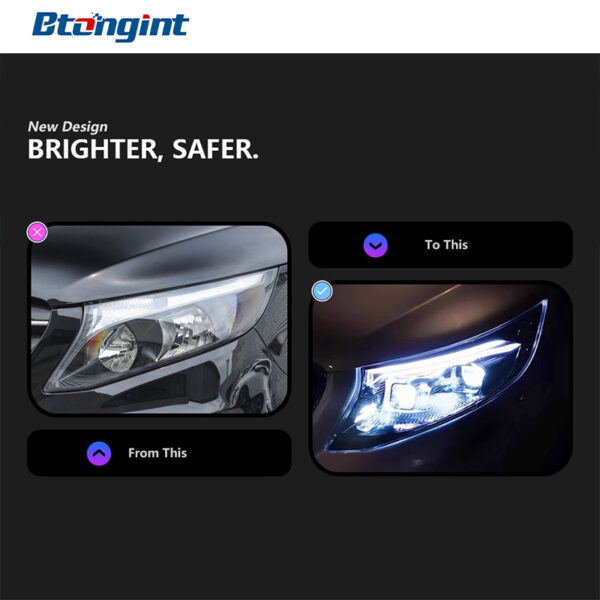 For 2016-2023 Mercedes-Benz Vito W447 Headlight Assembly – 2024 New Style LED Projector Headlights with LED DRL, Aftermarket Front Lamp Upgrade